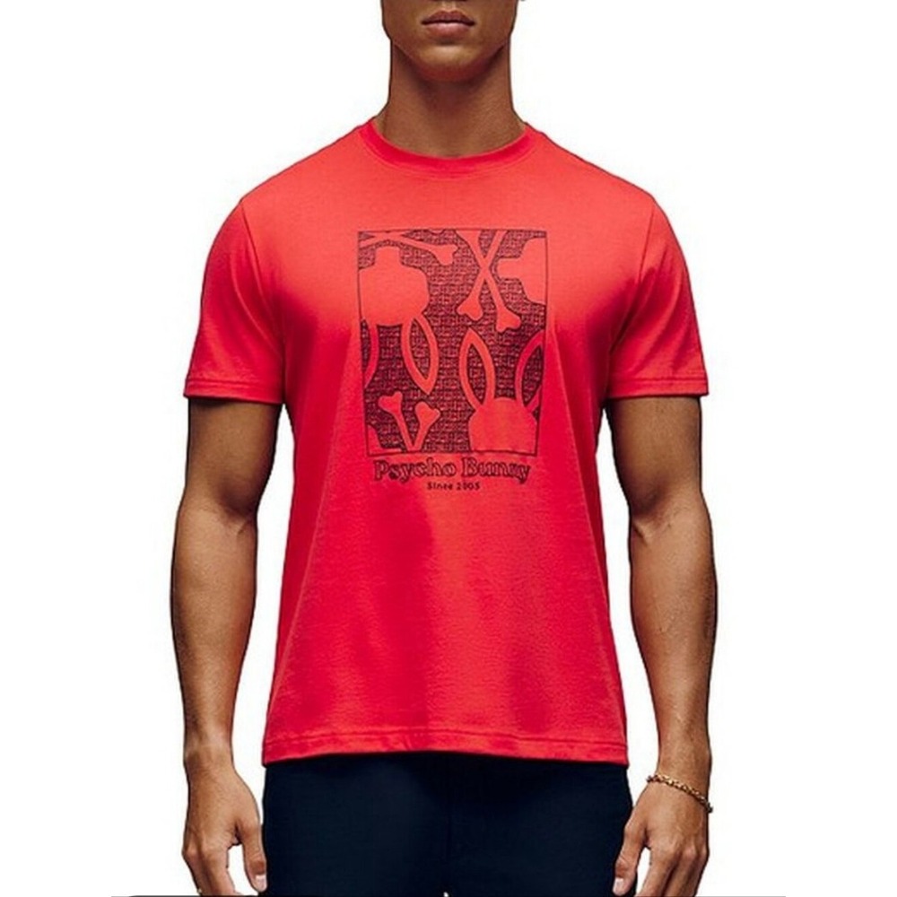 Psycho Bunny Glenn‎ Graphic Short Sleeve Crew T-Shirt Mens M Red Pima Cotton
